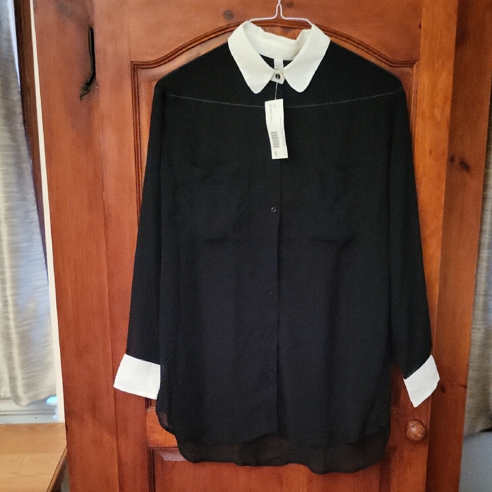 American Apparel Oversized Button Up Black Bone Chiffon One Size New With Tags